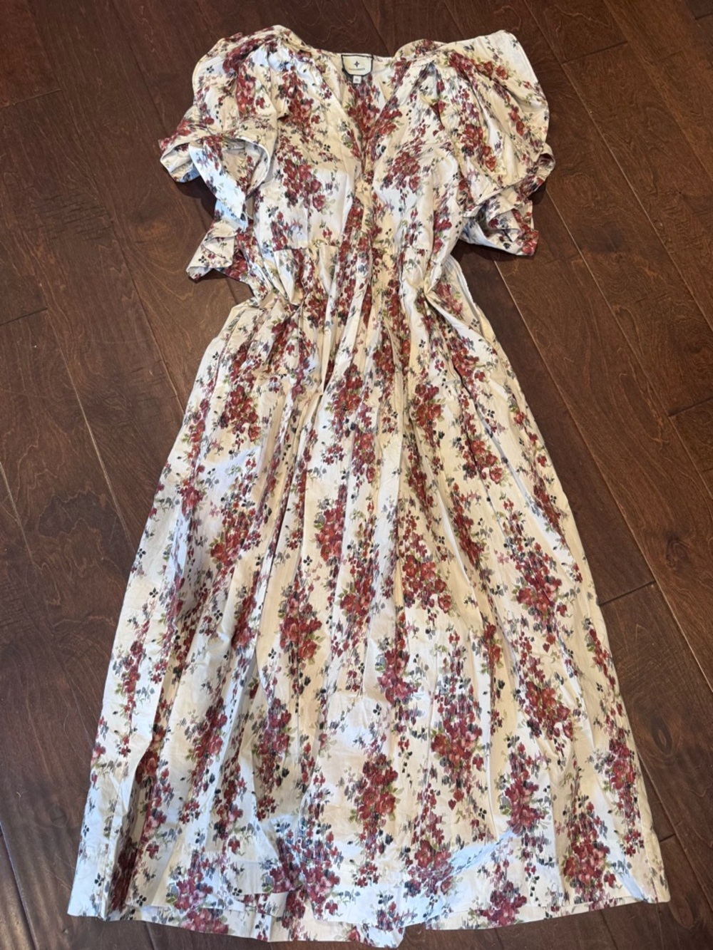 Tuckernuck Cream Midi Dress with Red Floral Print